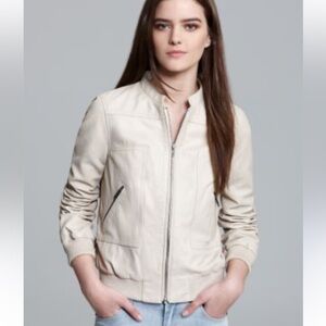 Joie beige calf leather Bomber Jacket small